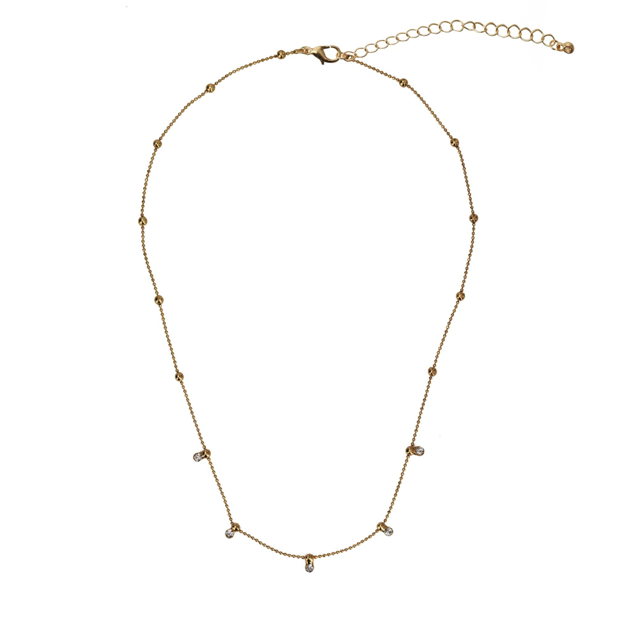 Gold Tone Crystal Dangle Delicate Necklace