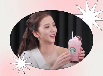 Jisoo holds the BLACKPINK Starbucks Frappuccino, which I tried at home. 