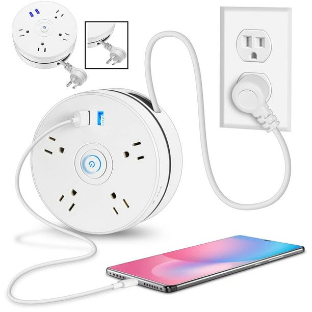 Travel Power Strip, Surge Protector with 4-Outlet 2 USB Ports 6 Ft Long Extension Cord