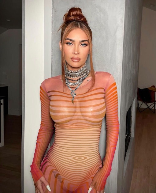 Megan Fox & Kylie Jenner Twinned In A Sheer Optical Illusion Dress