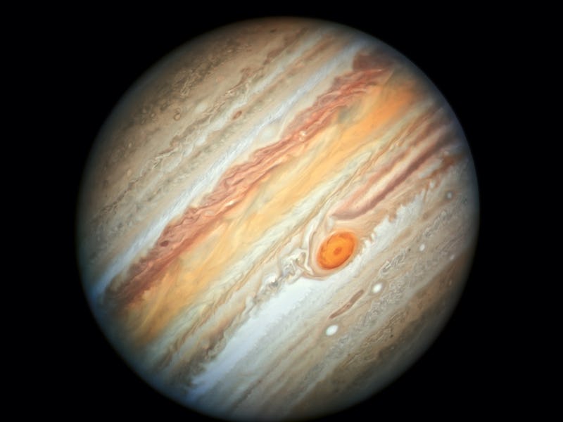 Jupiter reveals its stripes of gas and its vivid Great Red Spot in this Hubble Space Telescope image...