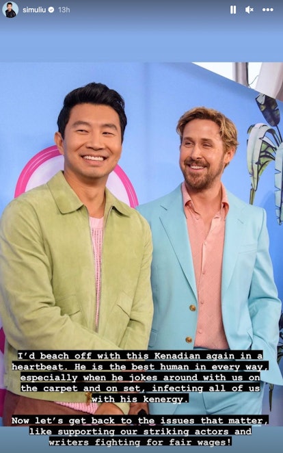 Simu Liu addressed that awkward pink carpet moment with Ryan Gosling on his Instagram Stories. 