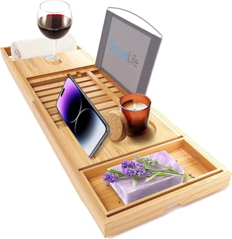 SereneLife Luxury Bamboo Bathtub Caddy Tray 