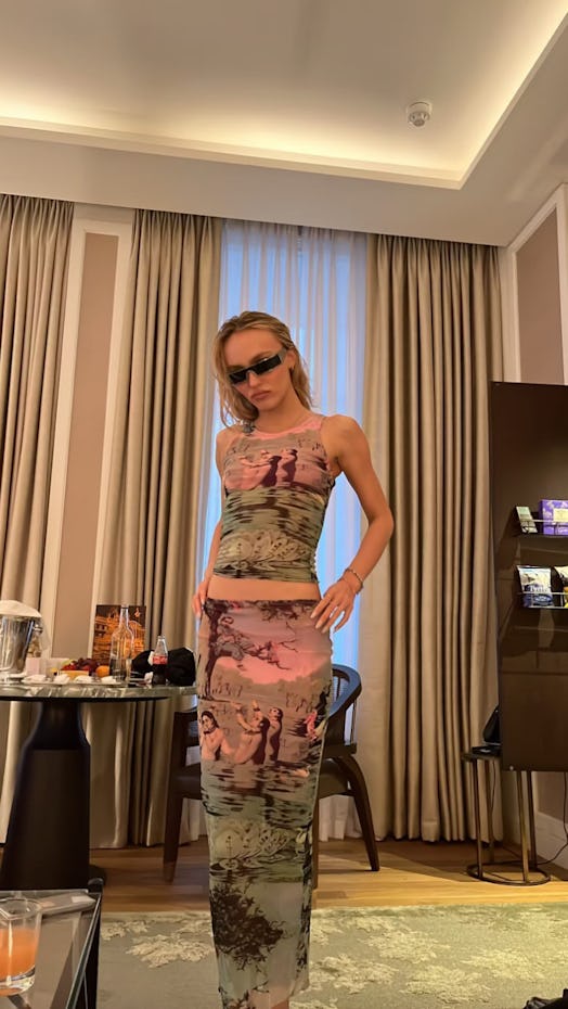Lily-Rose Depp wears a rare Jean Paul Gaultier set from the brand's spring/summer 1998 collection.