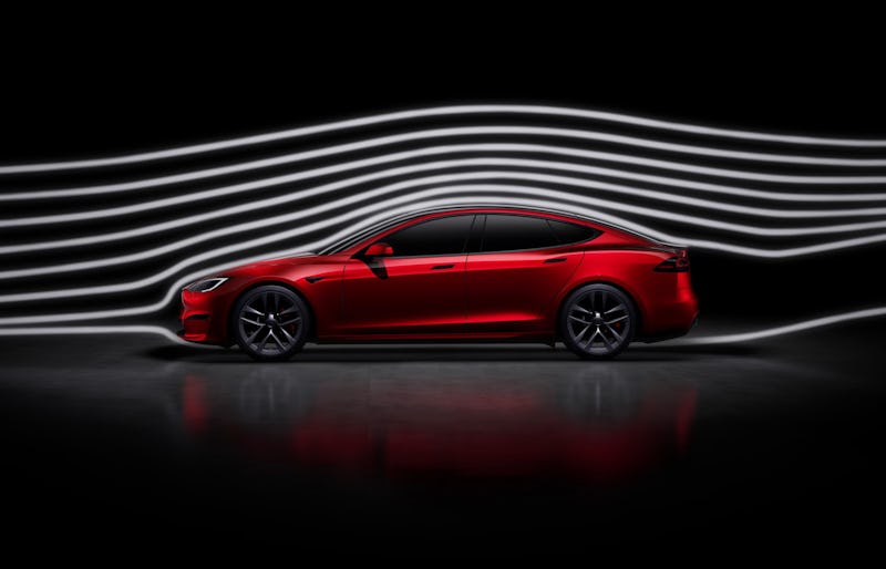Tesla EV in an aerodynamics test.