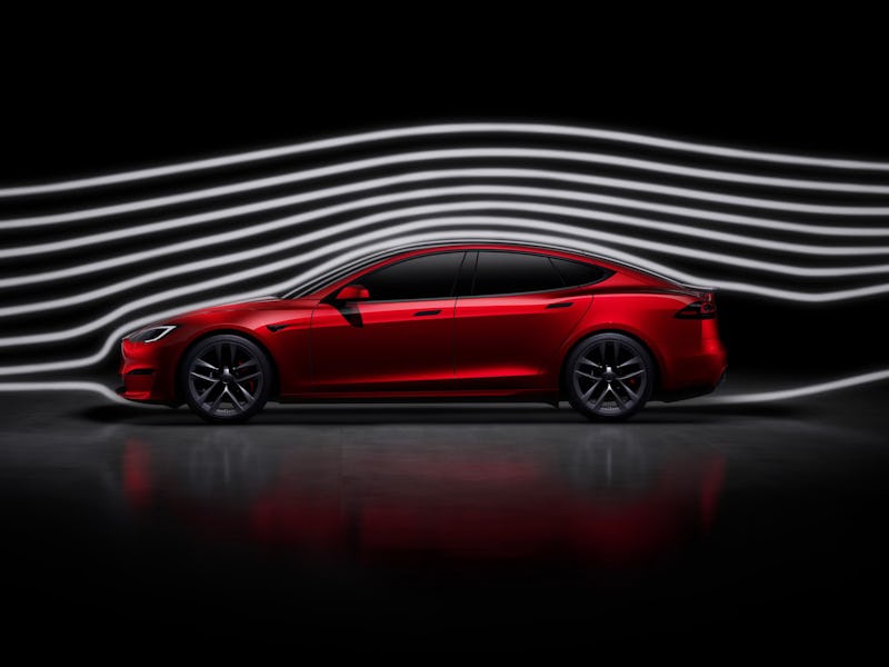 Tesla EV in an aerodynamics test.