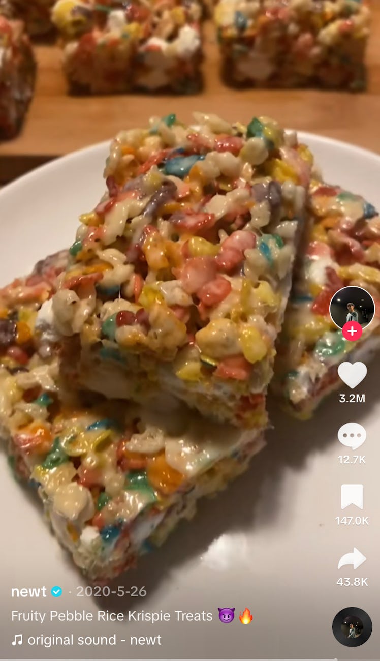 Fruity Pebbles Rice Krispies Treats look so colorful in a video on TikTok.