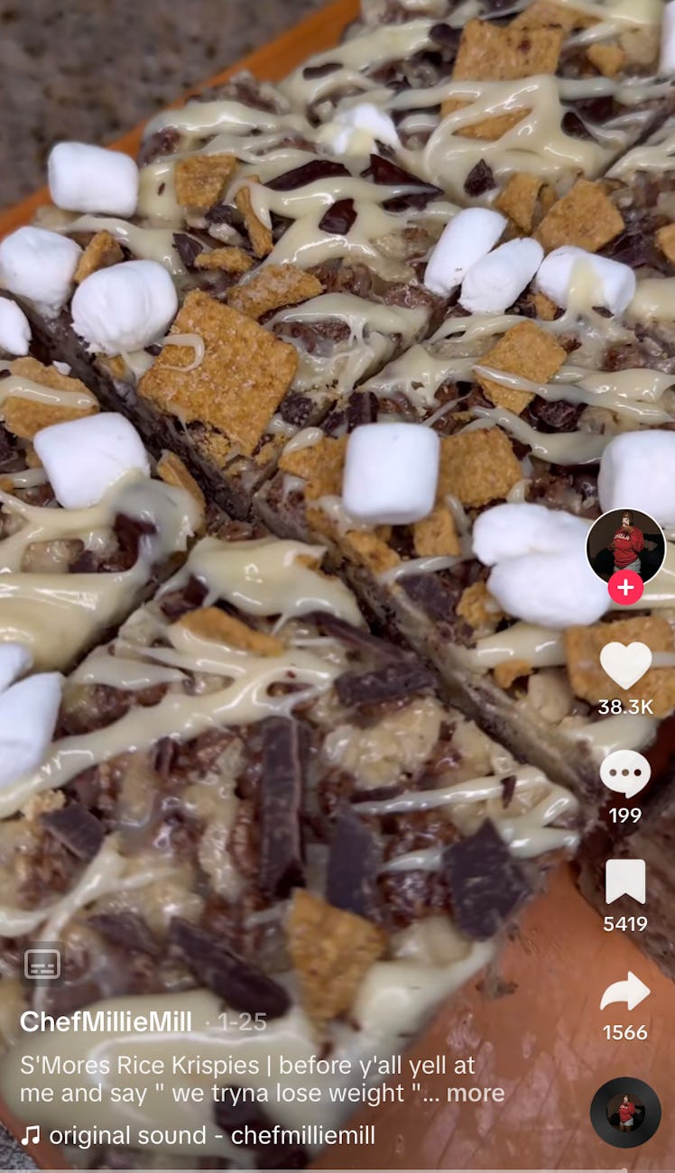 A TikToker makes s'mores Rice Krispies Treats, which are great for the summer. 
