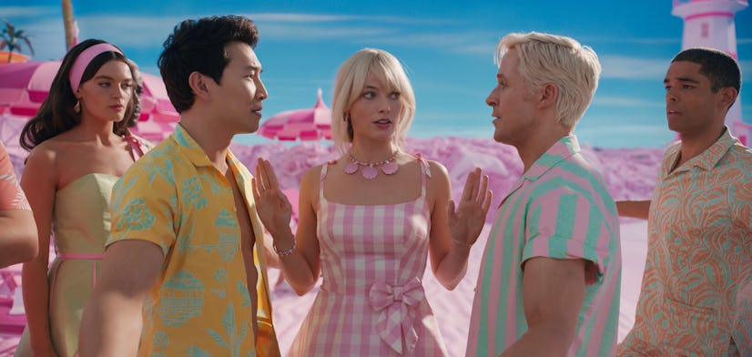 Margot Robbie and Ryan Gosling as stereotypical Barbie and Ken in 'Barbie.'