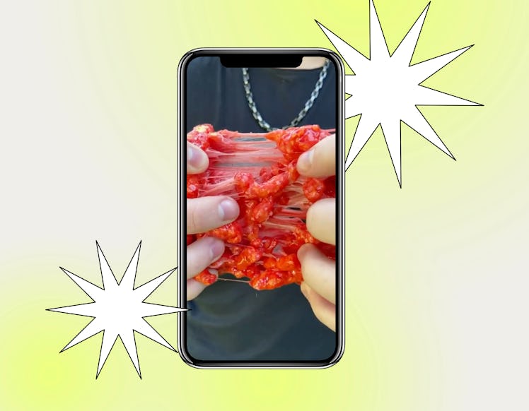 A TikToker makes Flamin' Hot Cheetos Rice Krispies Treats, and shares the recipe on TikTok.