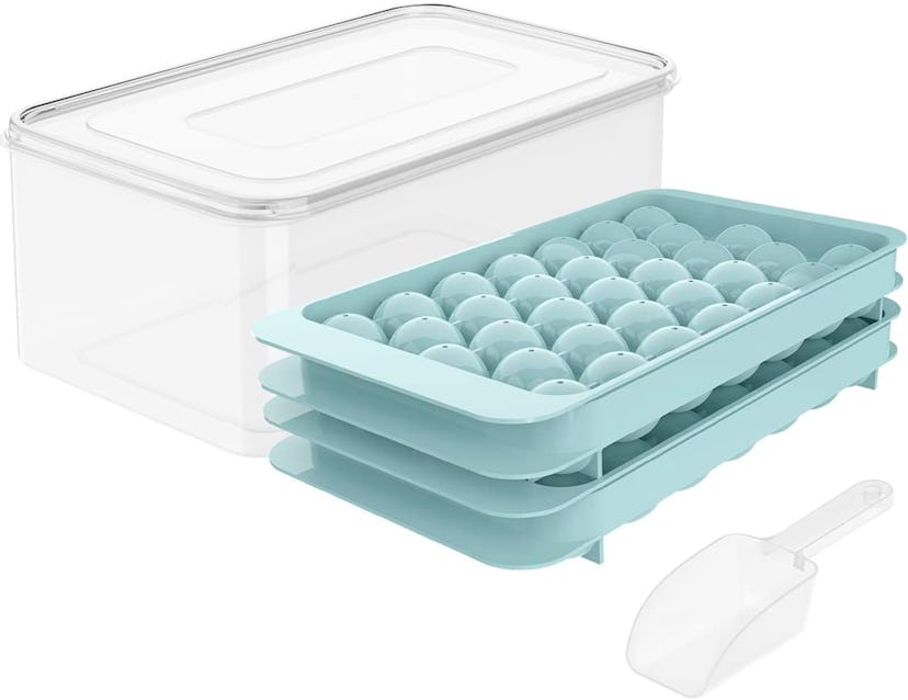 WIBIMEN  Round Ice Cube Tray with Lid & Bin