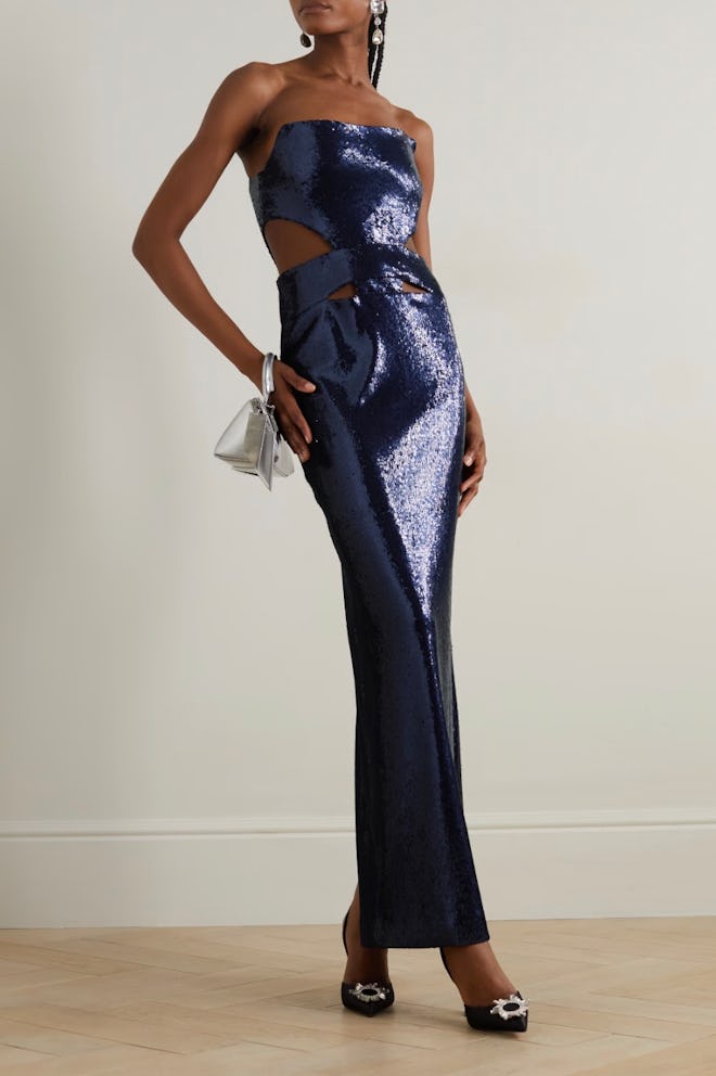 Ava Strapless Cutout Sequined Satin Gown