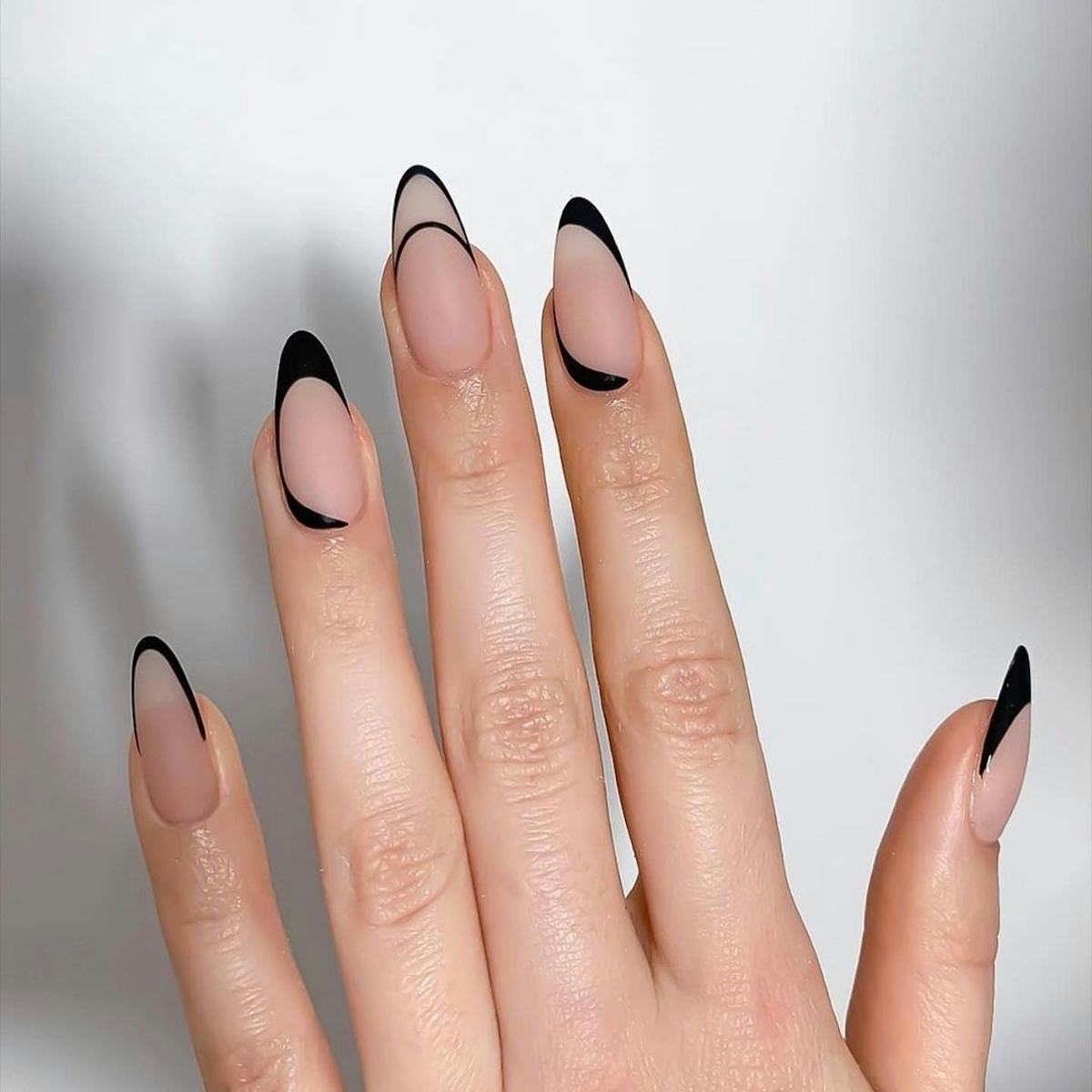 Black French Nails with Glossy Finish Trending