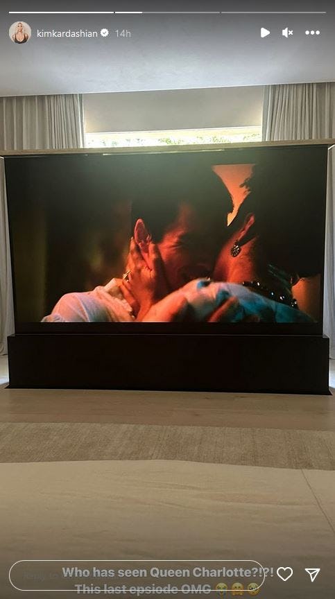 Kim Kardashian reacted to George and Charlotte&rsquo;s &lsquo;Queen Charlotte: A Bridgerton Story&rsquo; love story.