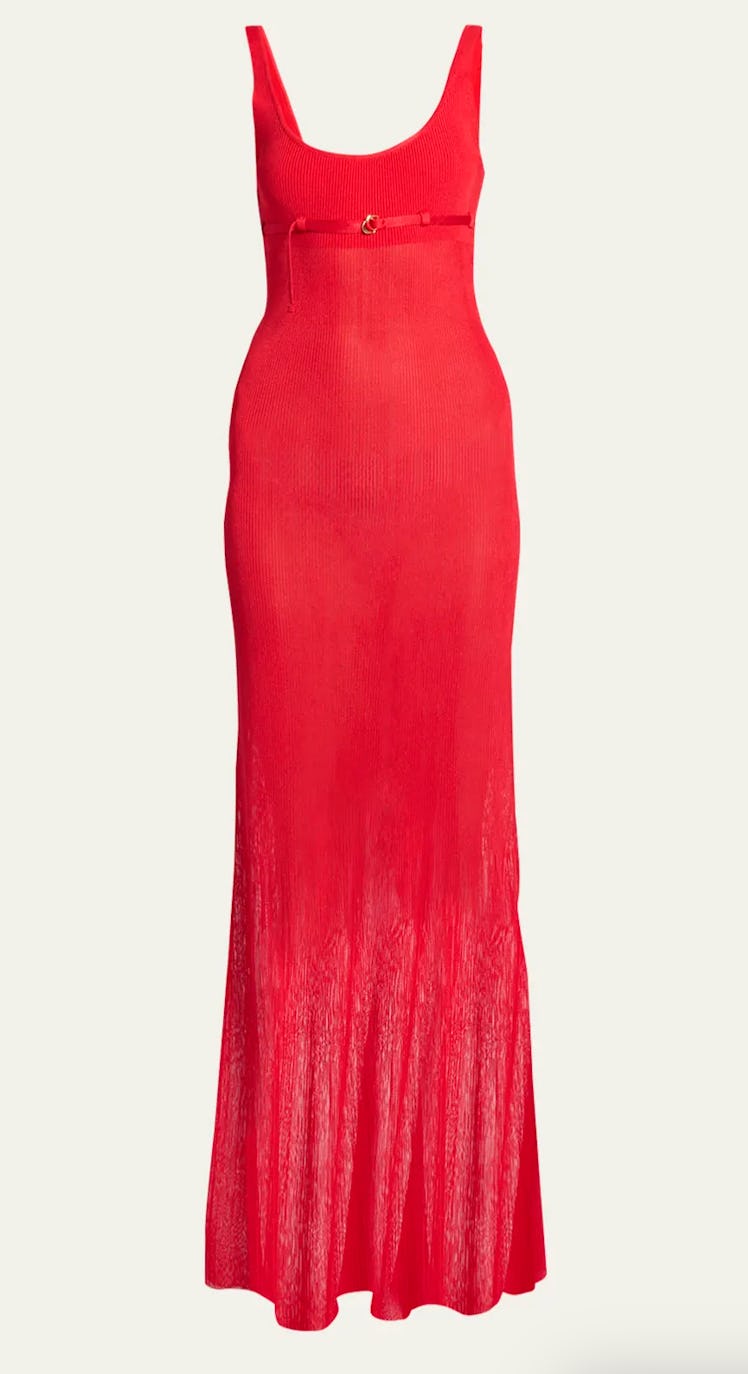 red semi sheer maxi dress