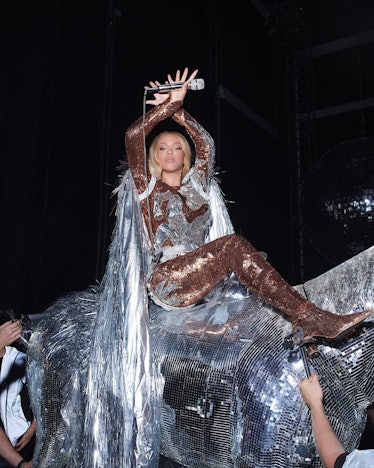 Beyoncé wears a custom Alexander McQueen bodysuit during her 'Renaissance' world tour.