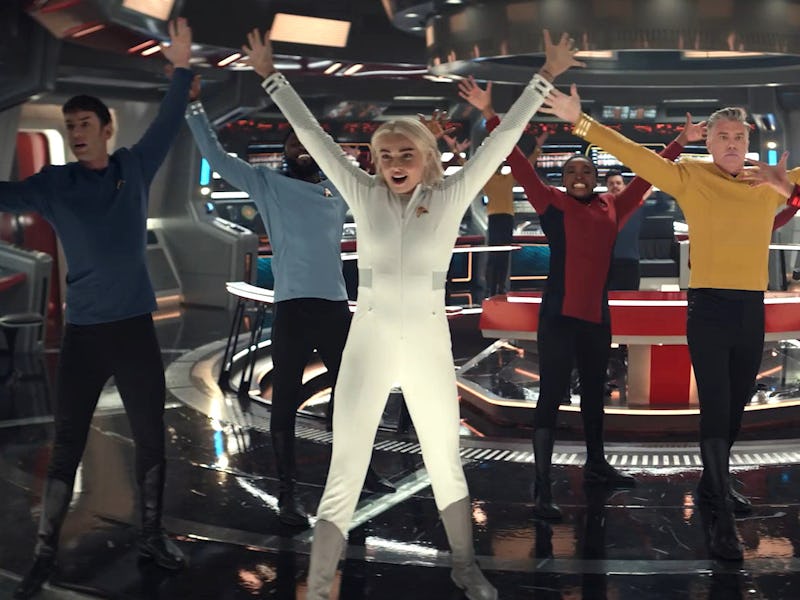 The cast of 'Strange New Worlds' in the musical episode "Subspace Rhapsody."