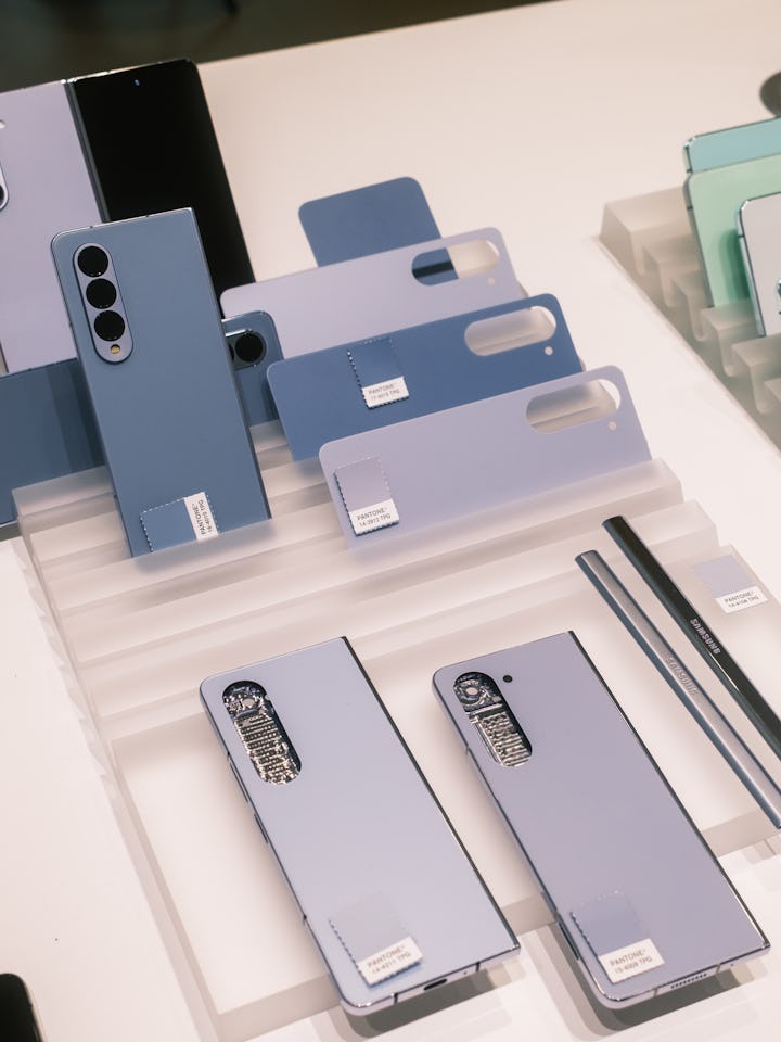 Prototypes of the Samsung Galaxy Z Fold 5 seen at Samsung's research and design center in Seoul, Sou...