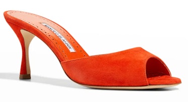 orange suede mule sandals