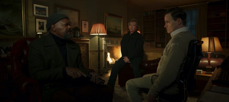 Nick Fury (Samuel L. Jackson) and Talos (Ben Mendelsohn) interrogate an undercover Skrull in 'Secret...