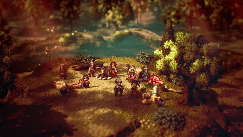 Octopath Traveler II party camping