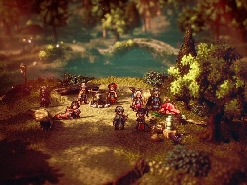 Octopath Traveler II party camping