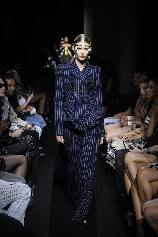 Model on the runway at the Jean Paul Gaultier Fall 2023 Couture Collection Fashion Show on July 5, 2...