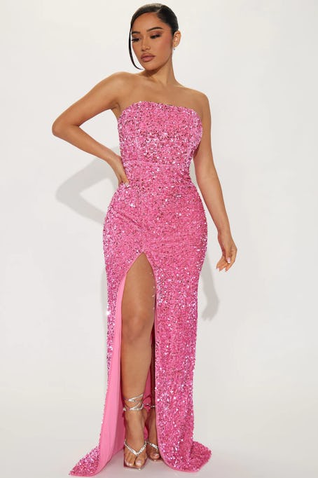 pink sequin gown 