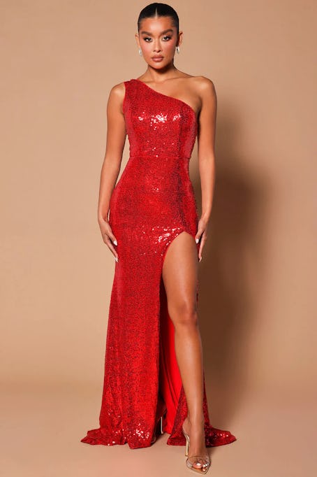 red sequin gown 