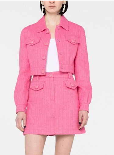pink tweed jacket moschino