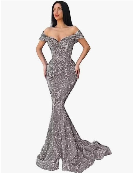 silver sequin gown