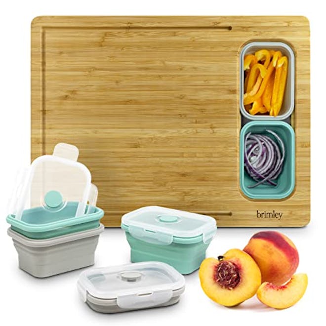 Brimley Bamboo Wood Cutting Board with Containers