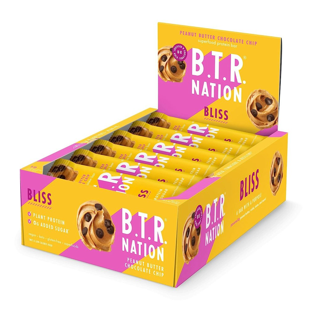 B.T.R. Bar Superfood Keto Protein Bars, Peanut Butter Chocolate Chip BLISS (12-Pack)