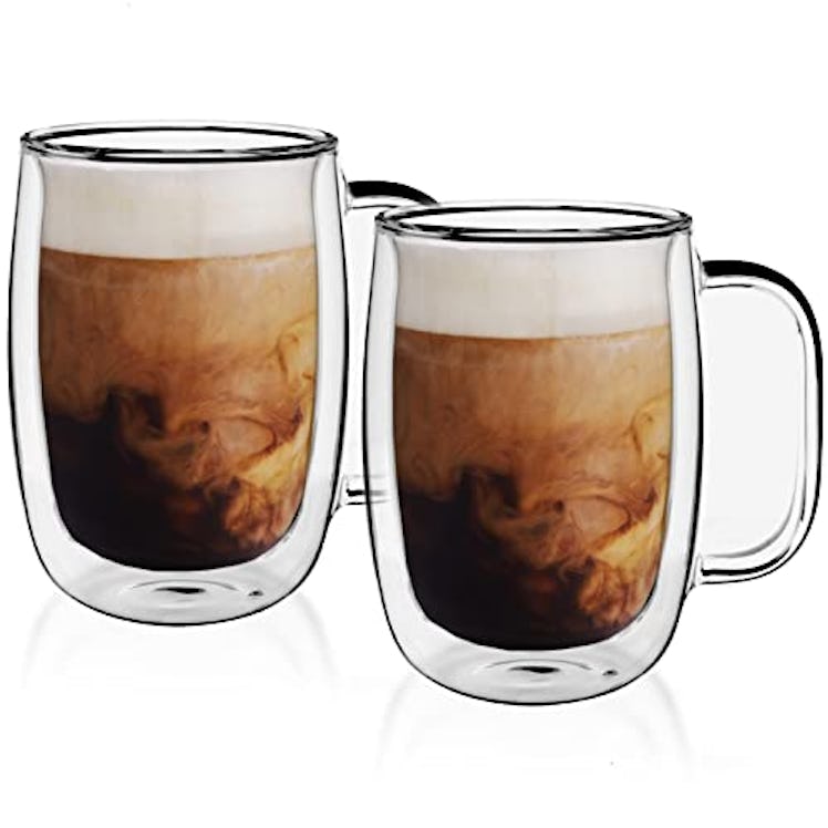 brimley Clear 16oz Double Walled Glass Coffee Mugs 2 Pack - Insulated Mug for Hot & Cold Beverages -...