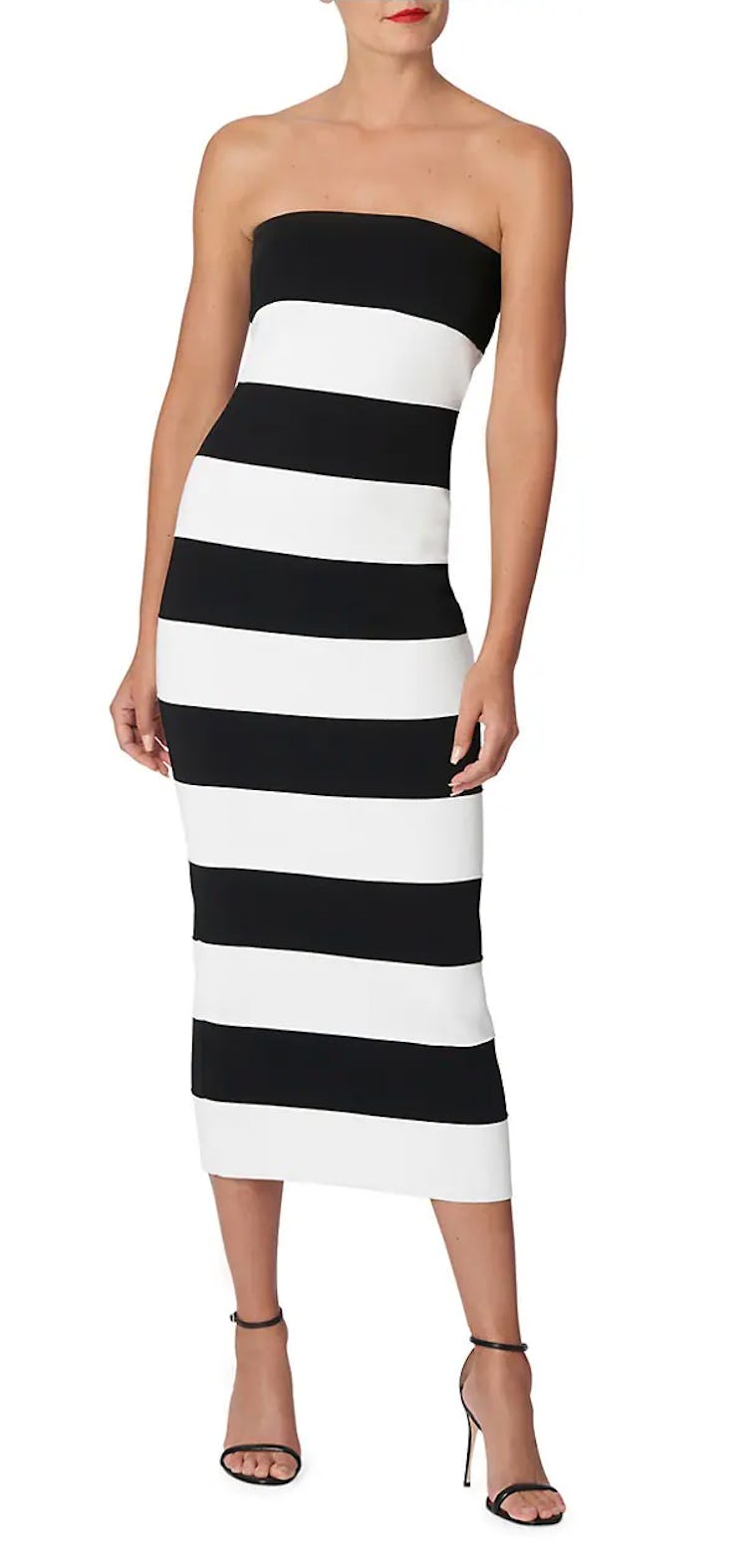 black and white striped banded dress
