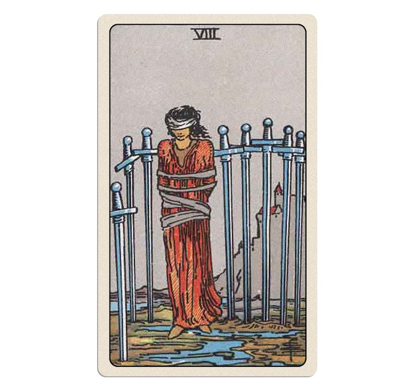 The Eight of Swords is part of your summer 2023 tarot reading for love.