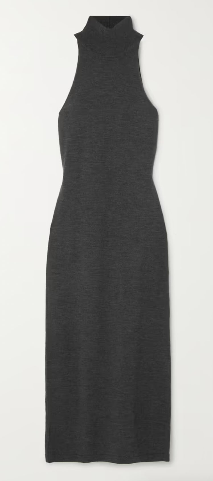 gray wool-blend turtleneck midi dress