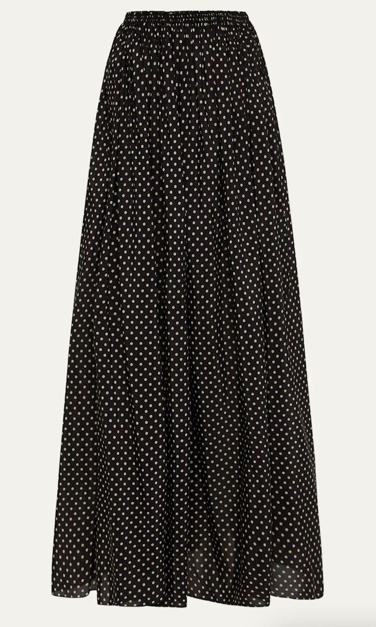 black polka dot maxi skirt