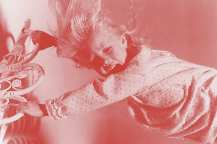 Heather O'Rourke is attempted to be captured by evil spirits in a scene from the film 'Poltergeist',...