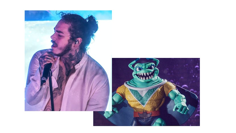 Post Malone and his character Ray Fillet from "Mutant Mayhem"