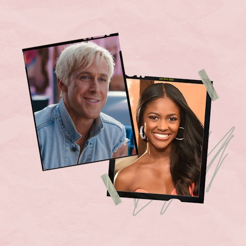 Ryan Gosling as Ken in 'Barbie' and Charity Lawson at a 'Bachelorette' event.