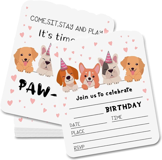 Puppy Fill-In Birthday Party Invitations 20-Count