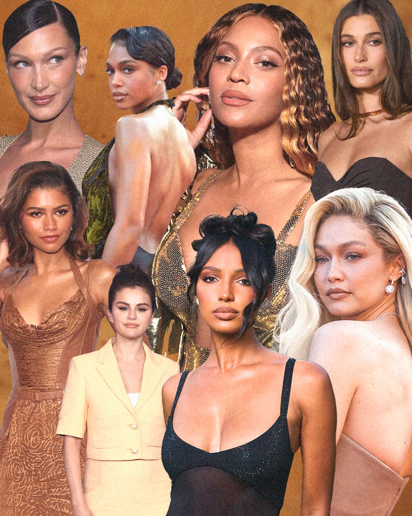 A collage of latte makeup looks