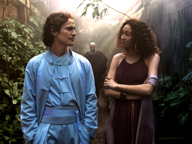 Cassian Bilton as Brother Dawn and Ella-Rae Smith as Queen Sareth in 'Foundation.'