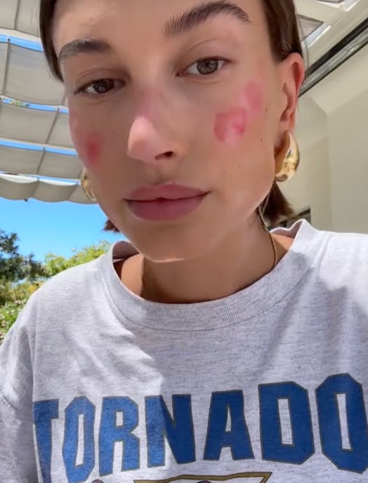 Hailey Bieber cream blush in strawberry makeup tutorial