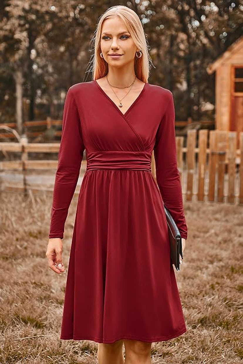 OUGES V-Neck Wrap Dress