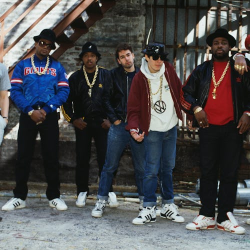 Portrait of members of American Rap groups Beastie Boys and Run-DMC, 1987. 