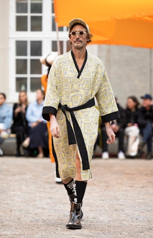 A model walks the runway at the Henrik Vibskov show during Copenhagen Fashion Week Spring/Summer 202...