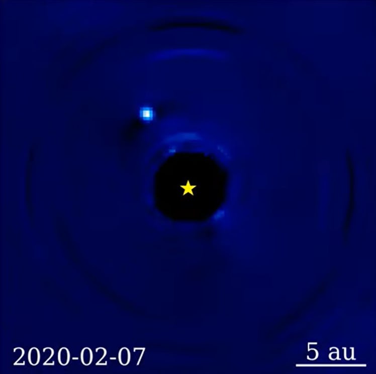 image of a small blue dot orbiting a star icon on a blue and black starry background