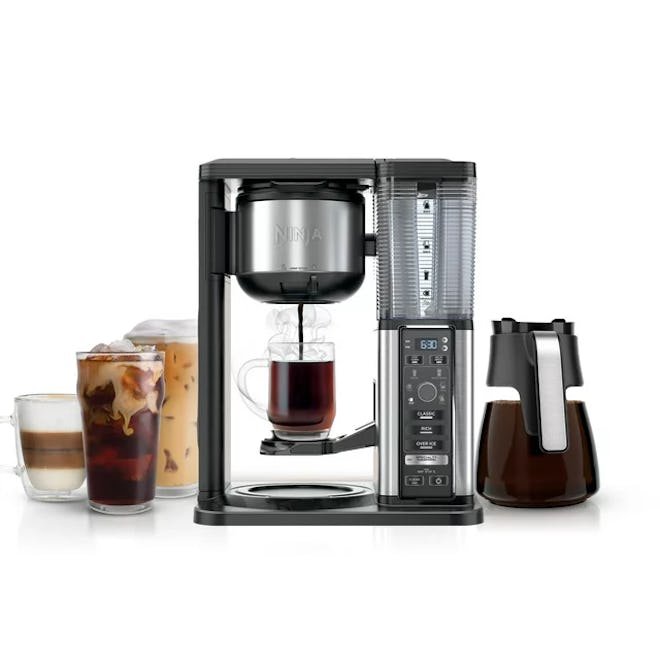 Specialty Coffee Maker with Fold-Away Frother and Glass Carafe
